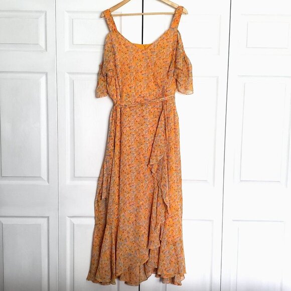 Maison Tara Short Sleeve Cold Shoulder Crepe Ditsy Floral Maxi Dress Sz 18 - Picture 3 of 7
